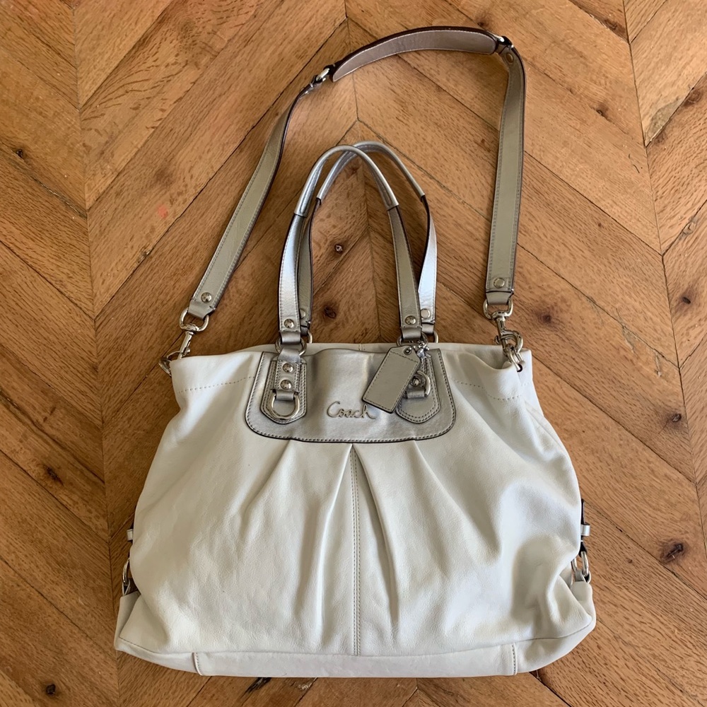 Coach Ashley leather tote/satchel, white & silver